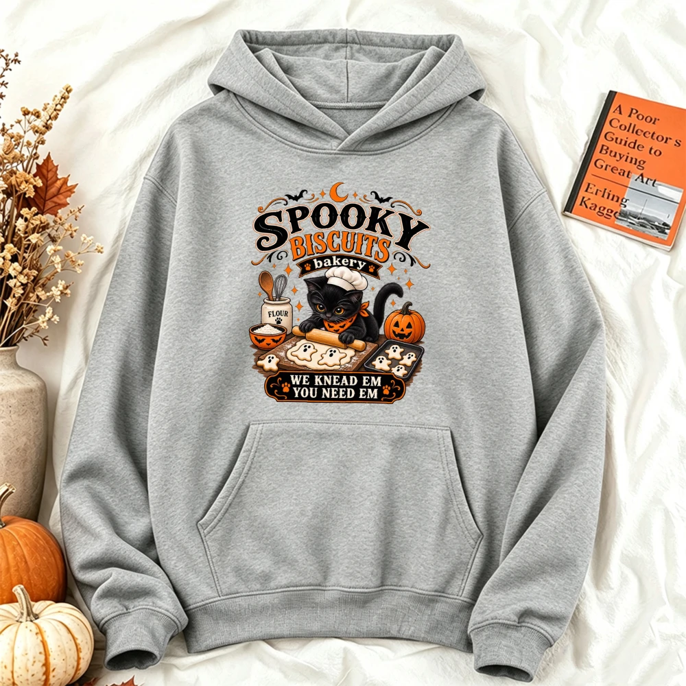 ⭐ Spooky Biscuits Bakery Hoodie – “We Knead Em, You Need Em” Black Cat Edition - Image 14