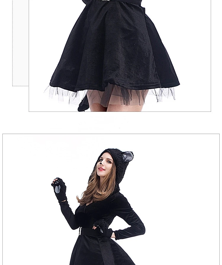 ⭐ Black Cat Carnival Costume – Hooded Outfit with Paws & Tail for Halloween Parties - Image 16