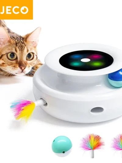 ⭐ ROJECO 2‑in‑1 Smart Cat Toy Set – Automatic Feather Teaser & Fun Ball with 5 Play Modes