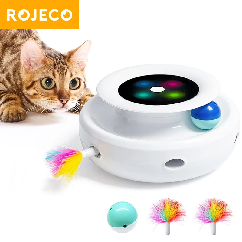 ⭐ ROJECO 2‑in‑1 Smart Cat Toy Set – Automatic Feather Teaser & Fun Ball with 5 Play Modes