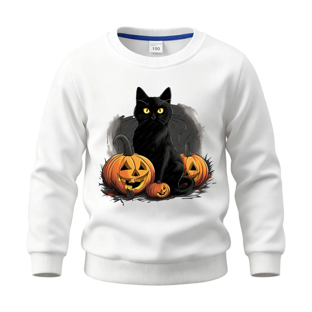⭐ Children’s Cat Pumpkin Pullover – Cotton Halloween Hoodie for Boys & Girls - Image 2