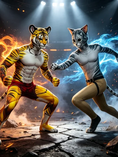 ⭐ Furry Tiger Muscle Zentai Suit – Full Cat Body Jumpsuit with Head & Tail