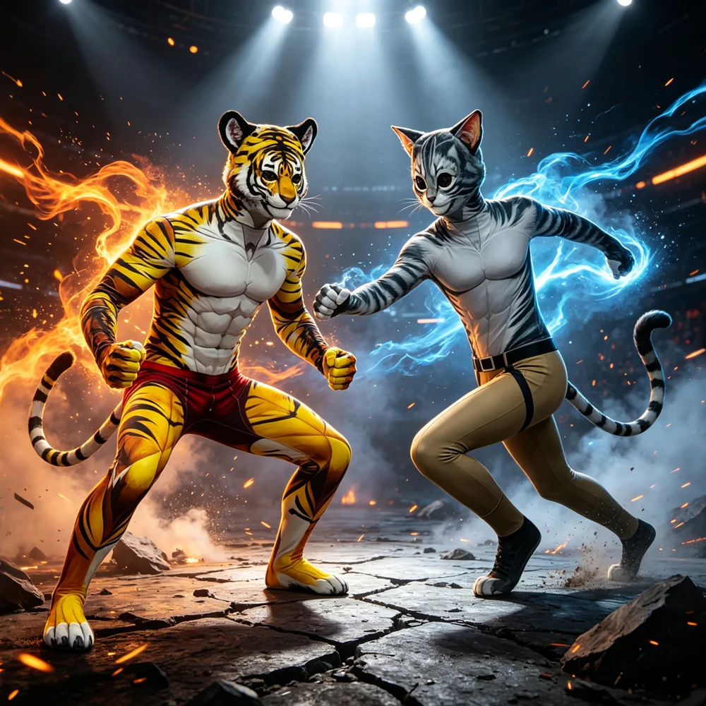 ⭐ Furry Tiger Muscle Zentai Suit – Full Cat Body Jumpsuit with Head & Tail