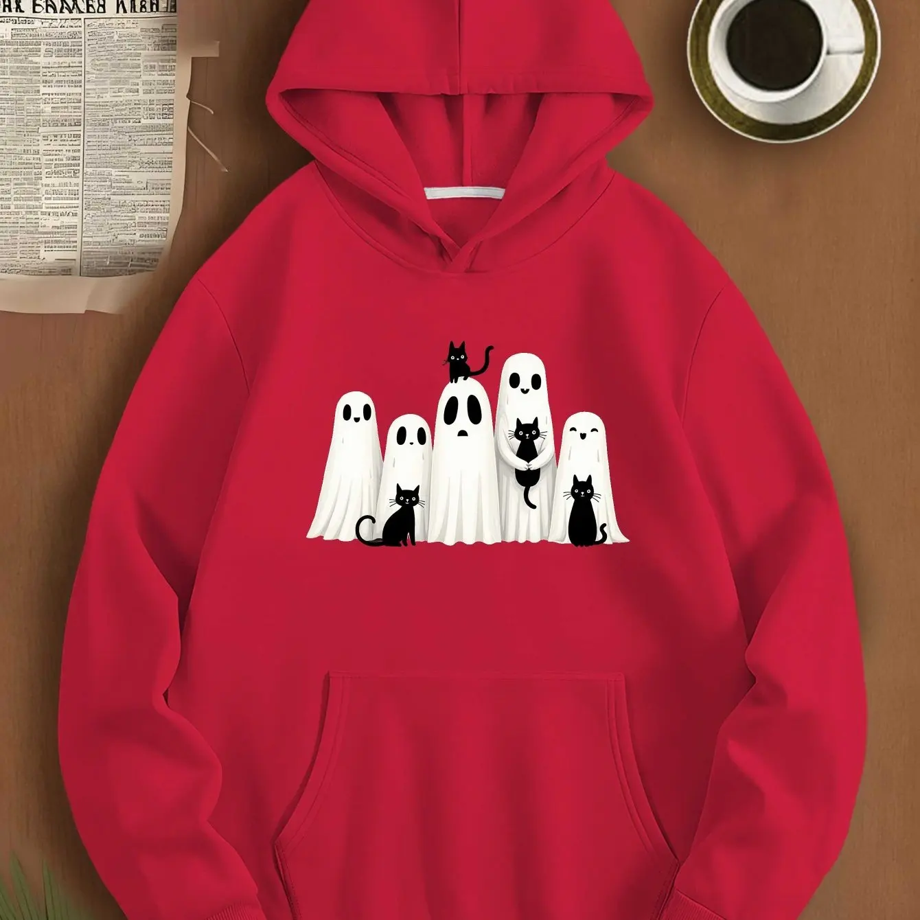 ⭐ Cartoon Ghost Family Hoodie – Black Cat Fall Halloween Oversized Sweatshirt - Image 7