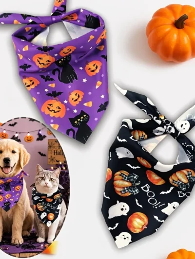 ⭐ Black Cat Boo Bandana – Halloween Pet Scarf (Adjustable)