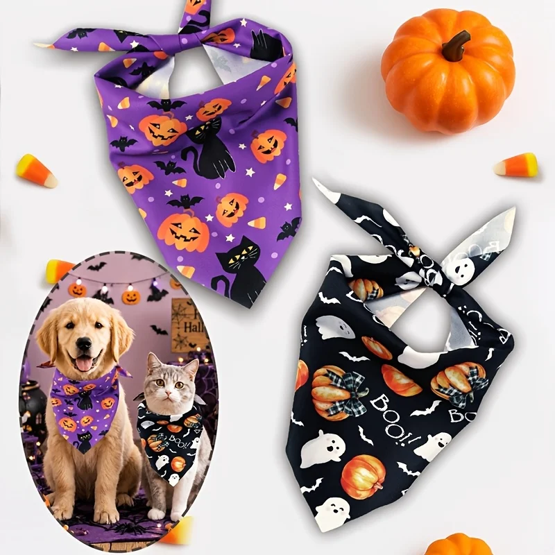 ⭐ Black Cat Boo Bandana – Halloween Pet Scarf (Adjustable)