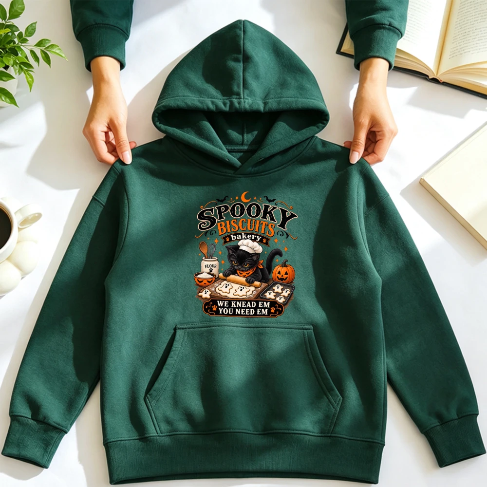 ⭐ Spooky Biscuits Bakery Hoodie – “We Knead Em, You Need Em” Black Cat Edition - Image 4