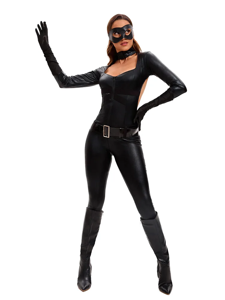 ⭐ Black Cat Superhero Cosplay Set – Backless Tenue Ecolière & Masked Halloween Style - Image 12
