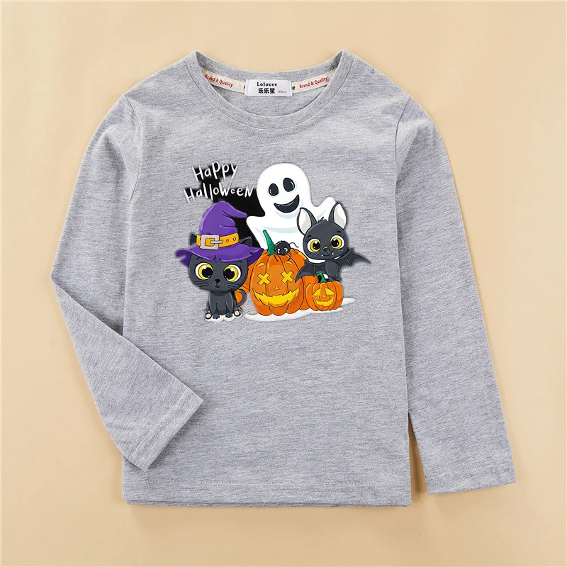⭐ Halloween Pumpkin Kids Long Sleeve – Cartoon Autumn Tee (3–14T)
