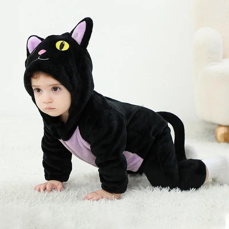 ⭐ Newborn & Toddler Cat Onesie – Warm Knit Flannel Halloween Hooded Jumpsuit - Image 4