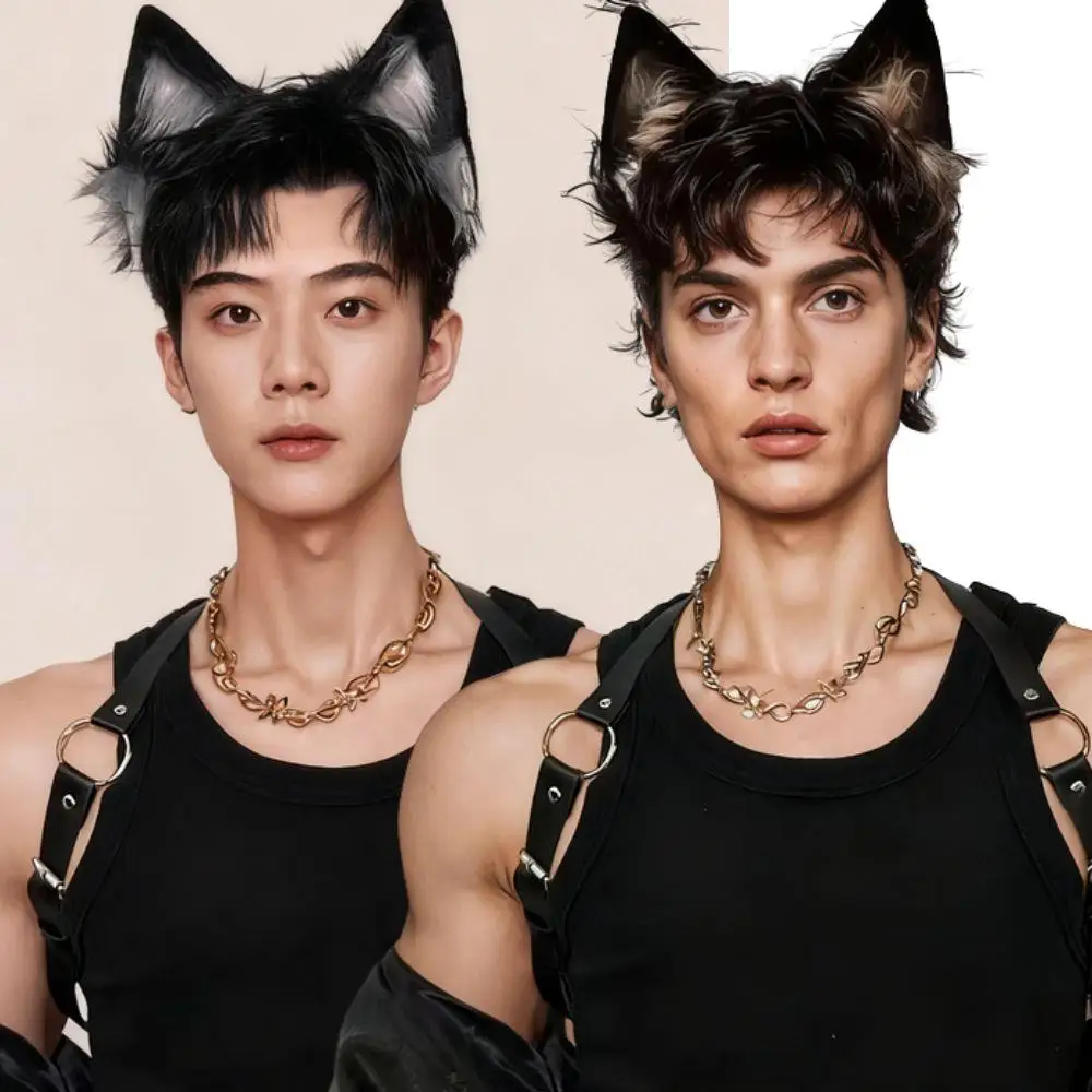 ⭐Christmas Cat Ears Faux Fur Headband – Festive Cosplay Accessory for Men & Women