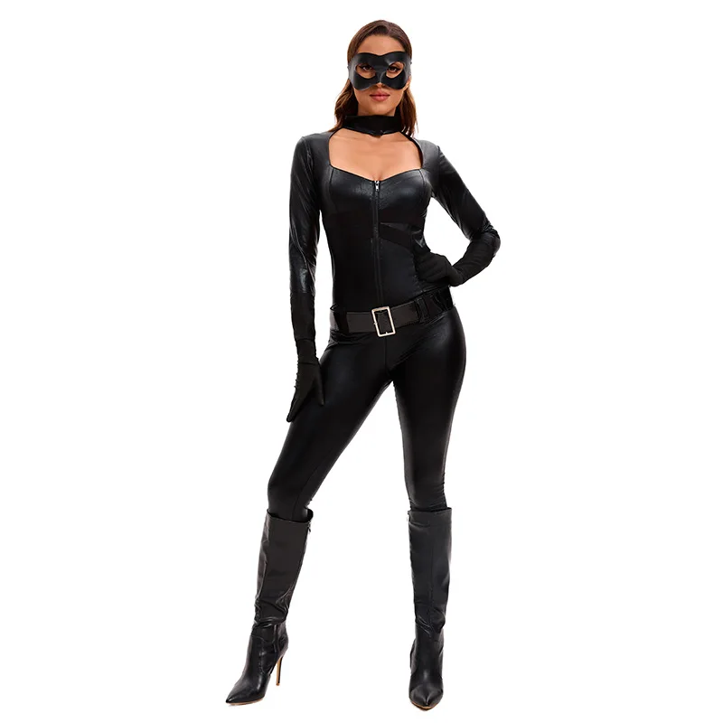 ⭐ Black Cat Superhero Cosplay Set – Backless Tenue Ecolière & Masked Halloween Style - Image 5