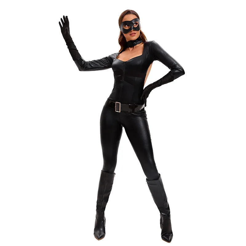 ⭐ Black Cat Superhero Cosplay Set – Backless Tenue Ecolière & Masked Halloween Style - Image 4