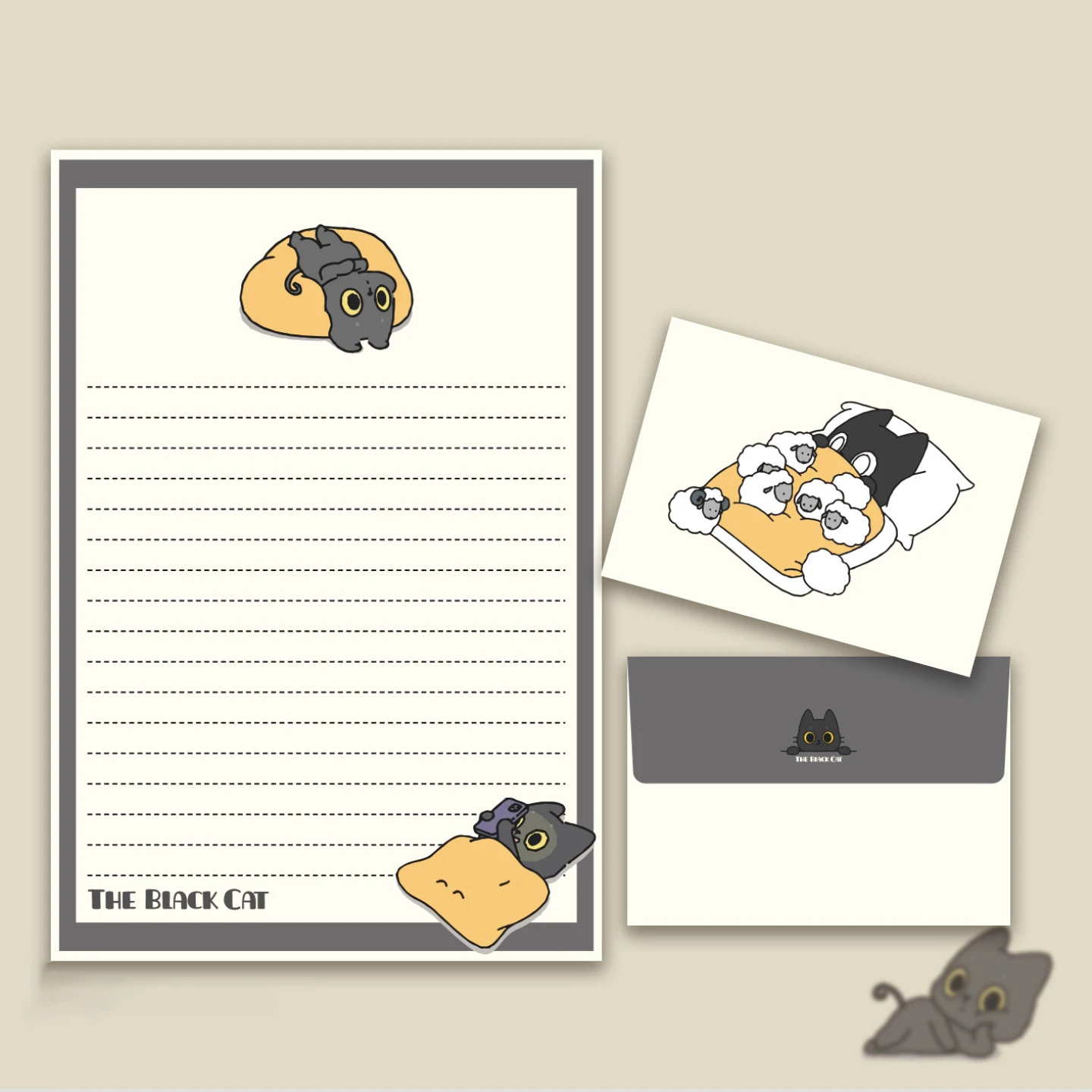 ⭐ Tiny Black Cat Paper & Envelope Set – Cute Stationery for Letters - Image 2