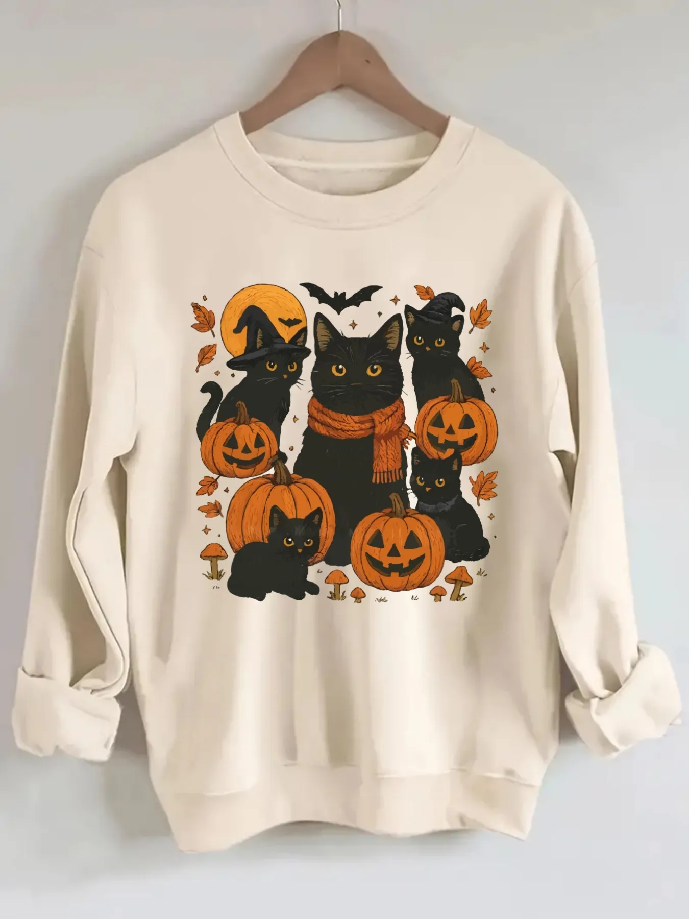 ⭐ Black Cats Graphic Pullover – Women’s Casual Long Sleeve Halloween Top - Image 3