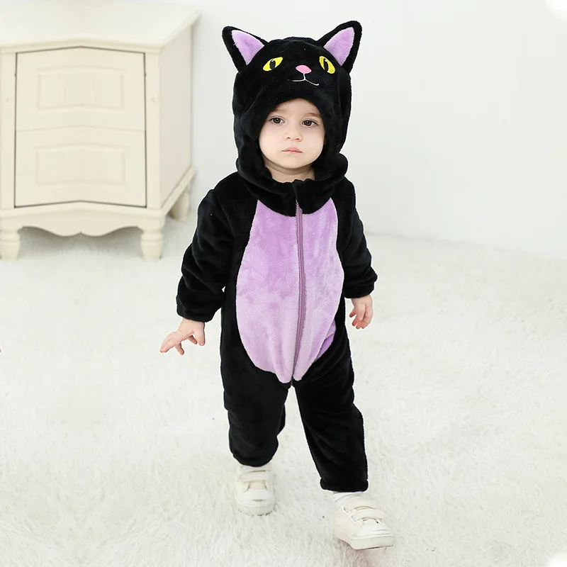 ⭐ Newborn & Toddler Cat Onesie – Warm Knit Flannel Halloween Hooded Jumpsuit - Image 2