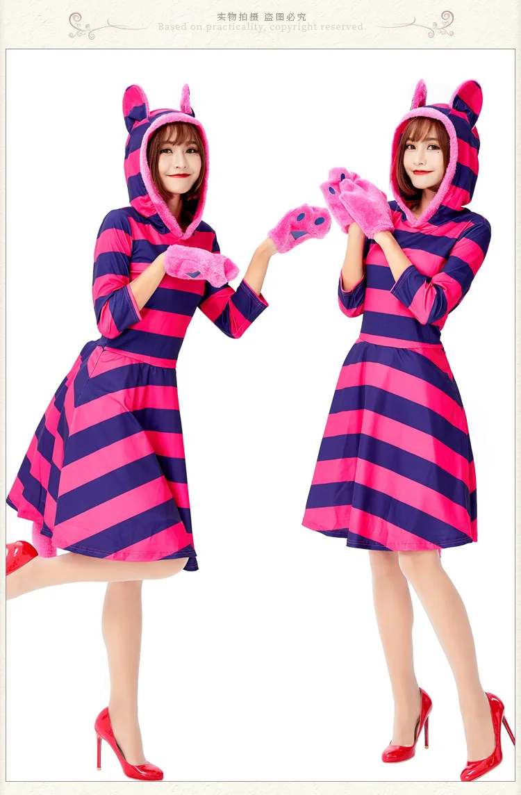 ⭐ Purple Stripe Cheshire Cat Cosplay Dress— Kawaii Smile Cat Party Outfit - Image 12