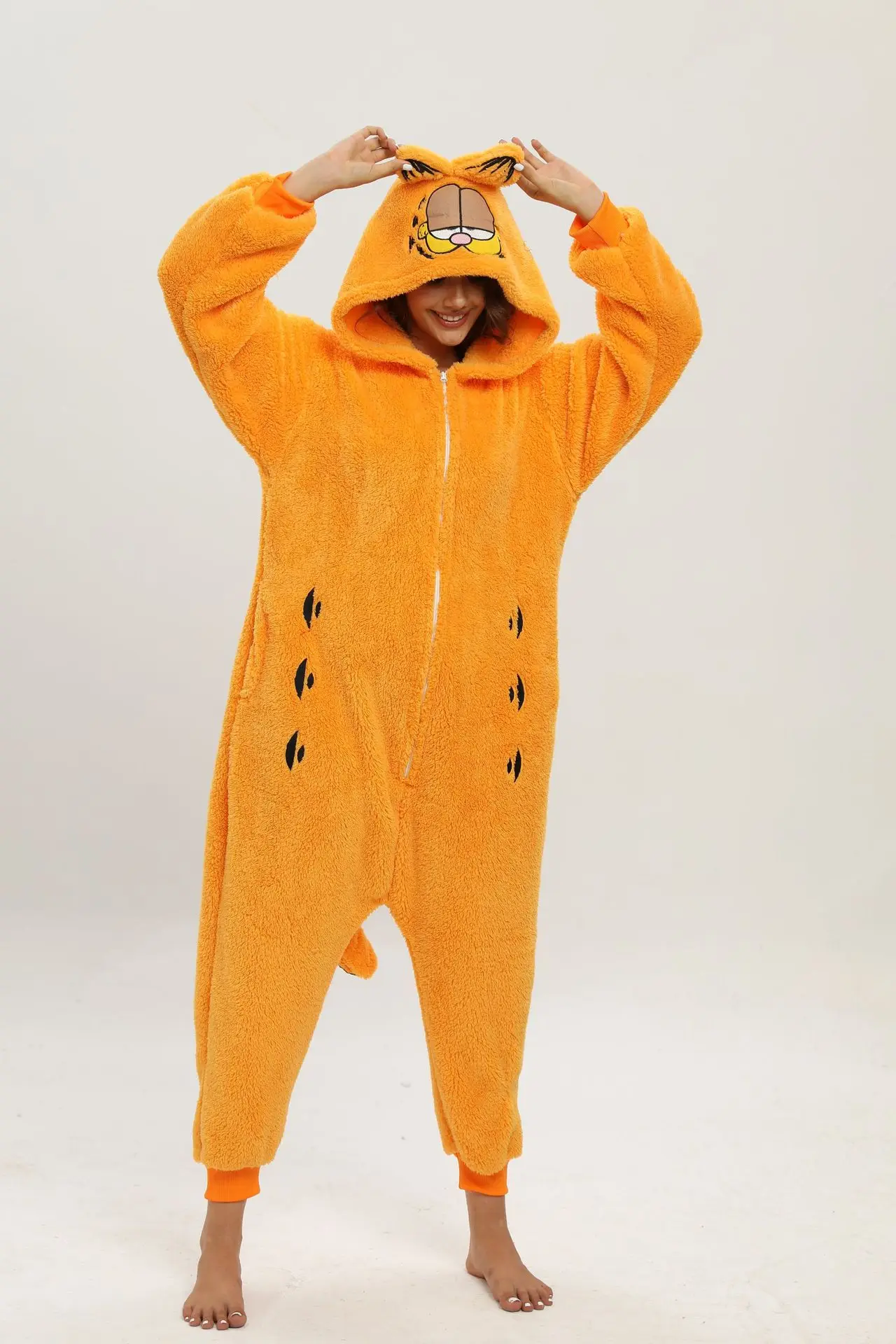⭐ Ginger Cat Cosplay Onesie – Unisex Animal Pajamas for Adults & Kids - Image 11
