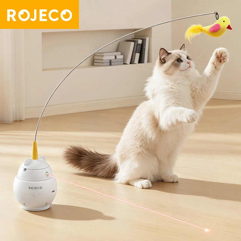 ⭐ ROJECO 2‑in‑1 Laser Smart Cat Toy – Automatic Feather Teaser & Induction Play