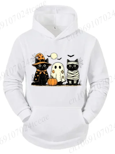 ⭐ Halloween Gothic Black Cat Hoodie – Pumpkin Graphic Spooky Season Pullover