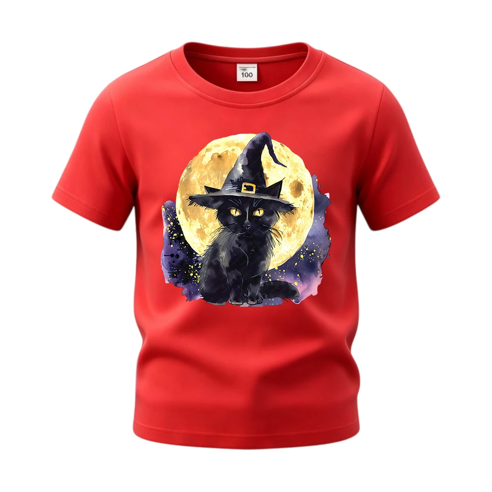 ⭐ Witch Cat Print Short‑Sleeve Shirt – Soft Cotton Halloween Tee for Children - Image 5