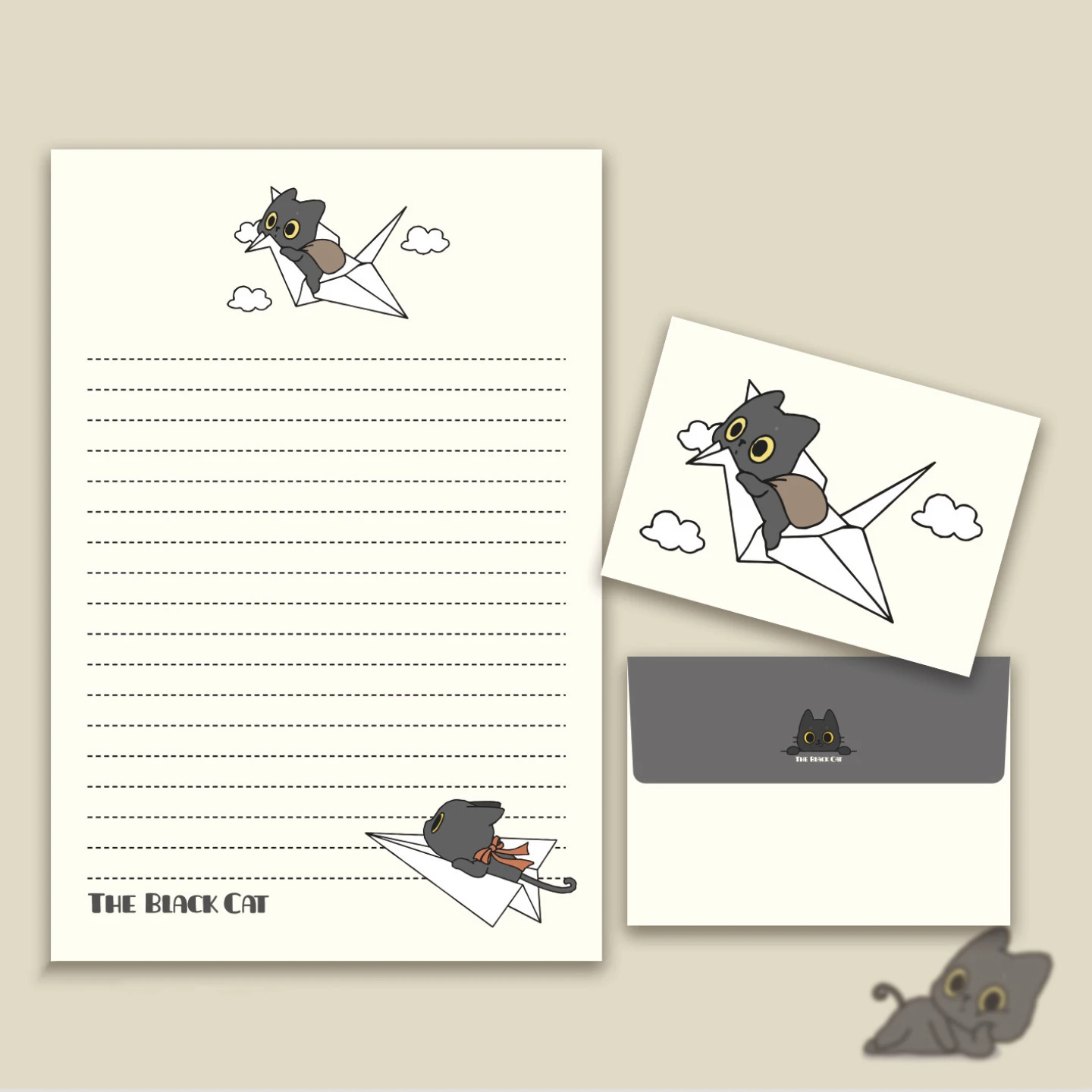 ⭐ Tiny Black Cat Paper & Envelope Set – Cute Stationery for Letters - Image 3