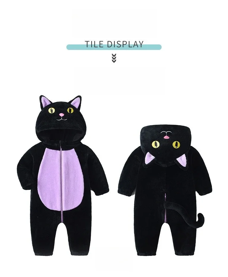 ⭐ Newborn & Toddler Cat Onesie – Warm Knit Flannel Halloween Hooded Jumpsuit - Image 17