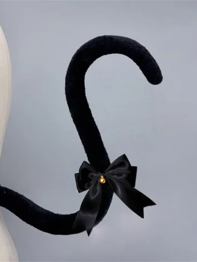⭐ Kawaii KC Cat Tail with Bow & Bell – 75cm Plush Cosplay Tail in 8 Colors