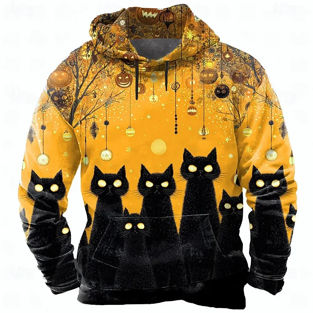 ⭐ Men’s Halloween Cat Pumpkin Hoodie – Punk Streetwear Fall Pullover - Image 5