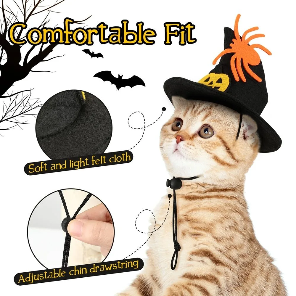 ⭐Kawaii Pumpkin Halloween Cat Costume – Adjustable Collar, Hat & Mesh Scarf Set - Image 6