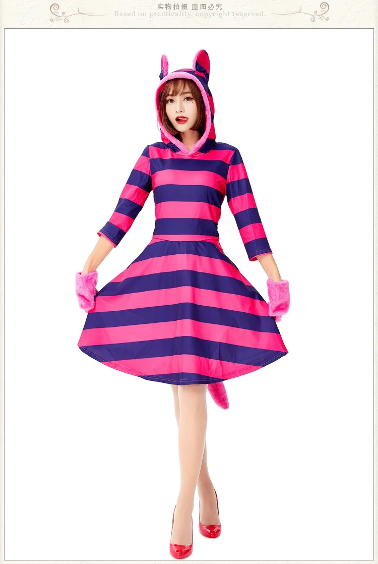 ⭐ Purple Stripe Cheshire Cat Cosplay Dress— Kawaii Smile Cat Party Outfit - Image 11