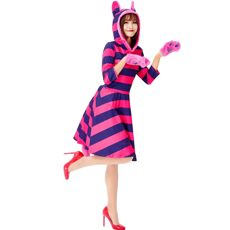 ⭐ Purple Stripe Cheshire Cat Cosplay Dress— Kawaii Smile Cat Party Outfit - Image 3