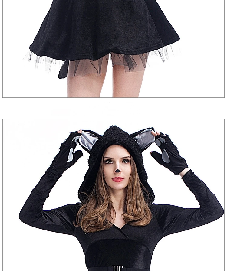 ⭐ Black Cat Carnival Costume – Hooded Outfit with Paws & Tail for Halloween Parties - Image 13
