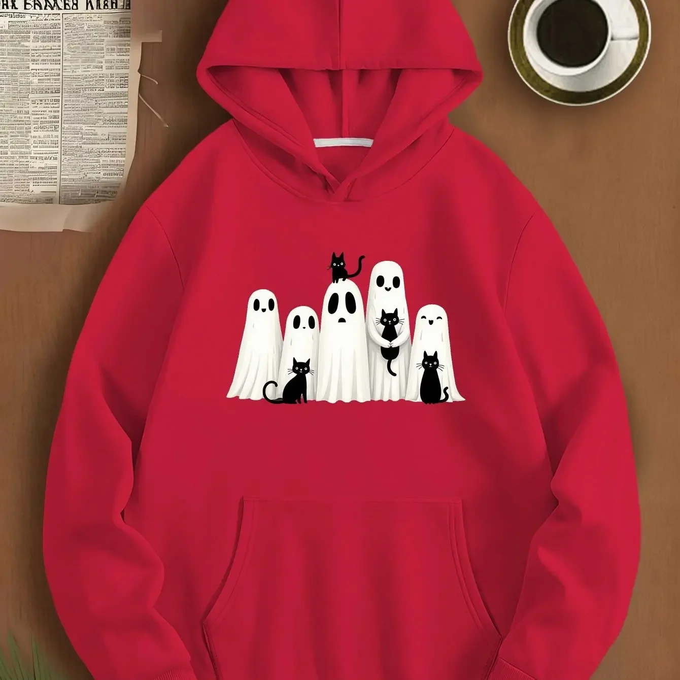 ⭐ Cartoon Ghost Family Hoodie – Black Cat Fall Halloween Oversized Sweatshirt