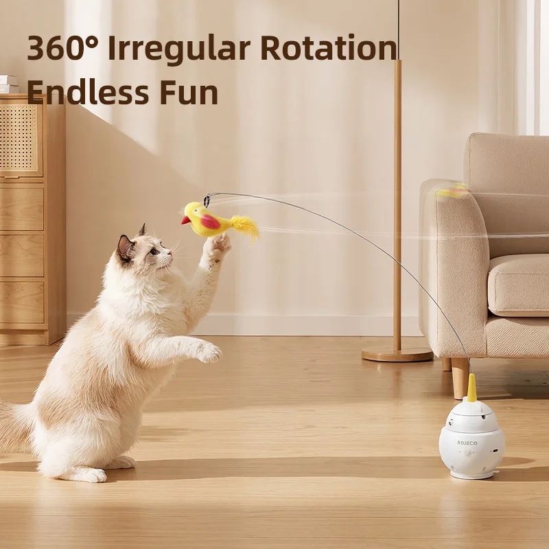 ⭐ ROJECO 2‑in‑1 Laser Smart Cat Toy – Automatic Feather Teaser & Induction Play - Image 2