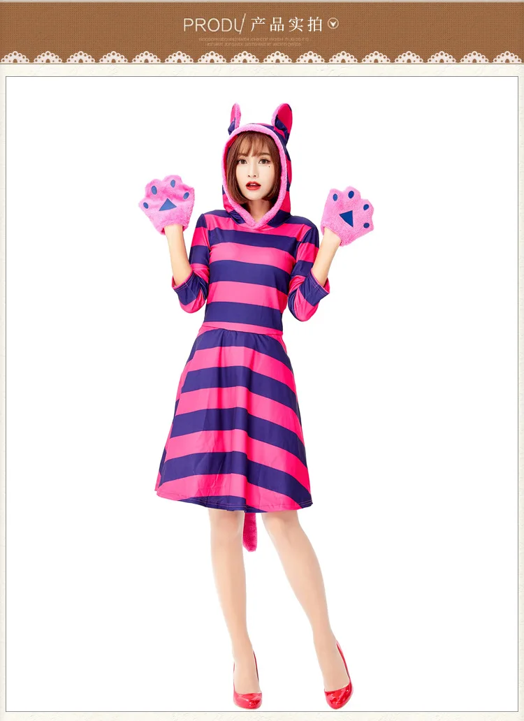 ⭐ Purple Stripe Cheshire Cat Cosplay Dress— Kawaii Smile Cat Party Outfit - Image 10