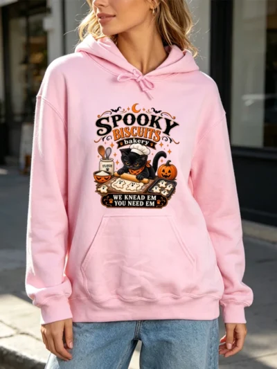 ⭐ Spooky Biscuits Bakery Hoodie – “We Knead Em, You Need Em” Black Cat Edition