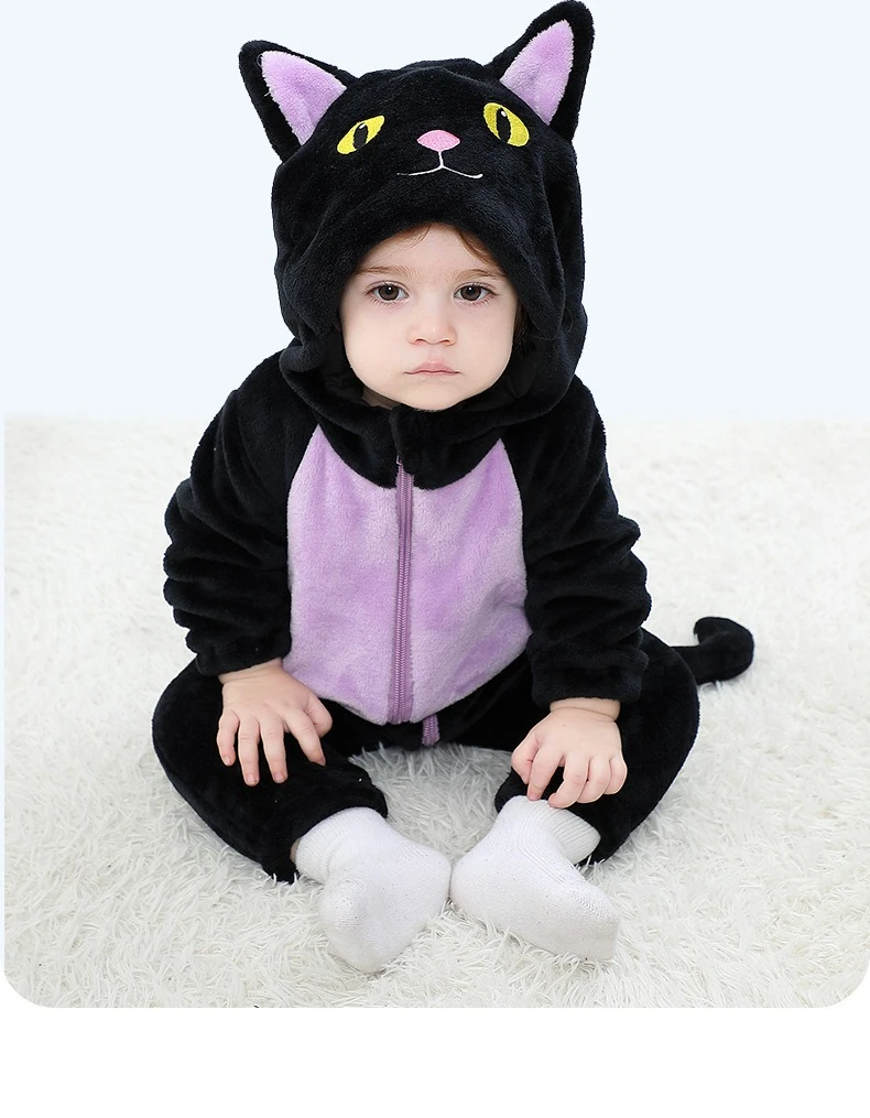 ⭐ Newborn & Toddler Cat Onesie – Warm Knit Flannel Halloween Hooded Jumpsuit - Image 12