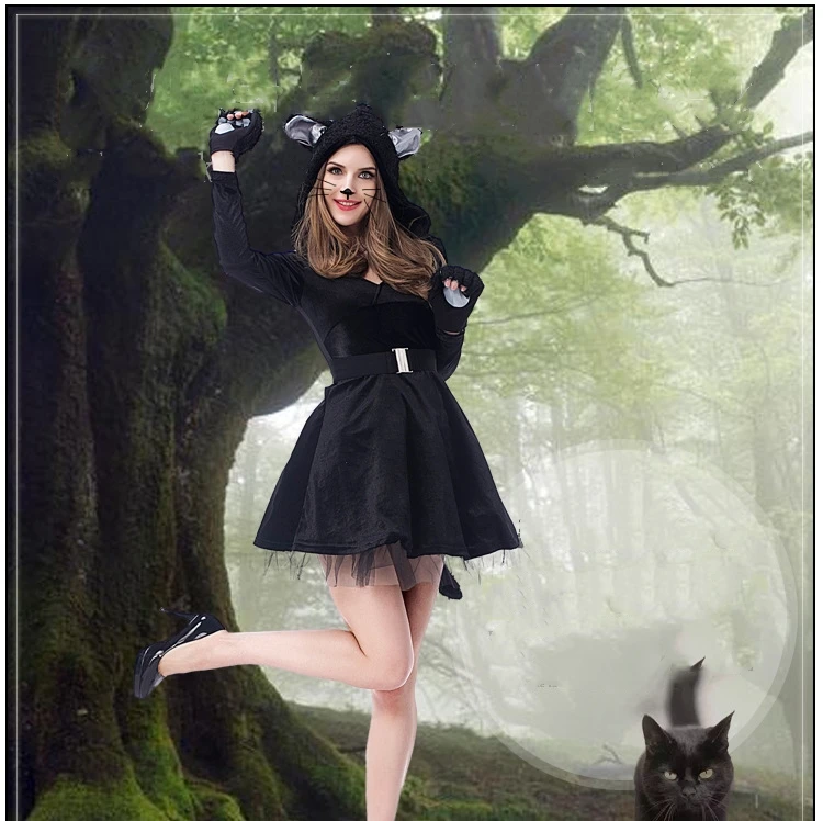 ⭐ Black Cat Carnival Costume – Hooded Outfit with Paws & Tail for Halloween Parties - Image 9