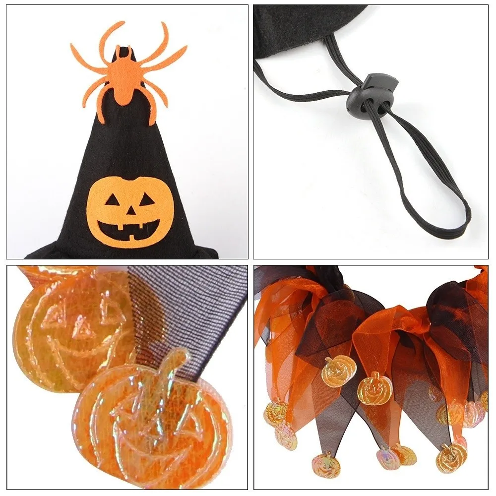 ⭐Kawaii Pumpkin Halloween Cat Costume – Adjustable Collar, Hat & Mesh Scarf Set - Image 4