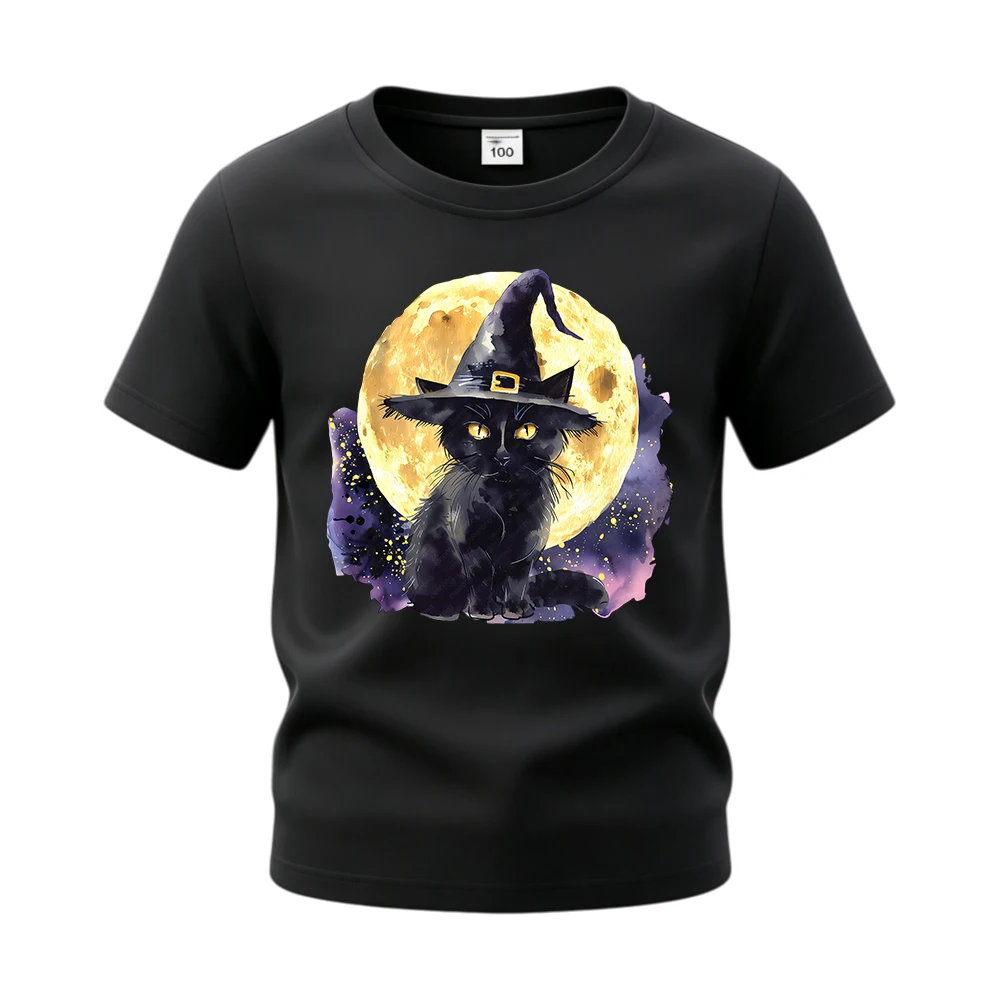 ⭐ Witch Cat Print Short‑Sleeve Shirt – Soft Cotton Halloween Tee for Children - Image 7