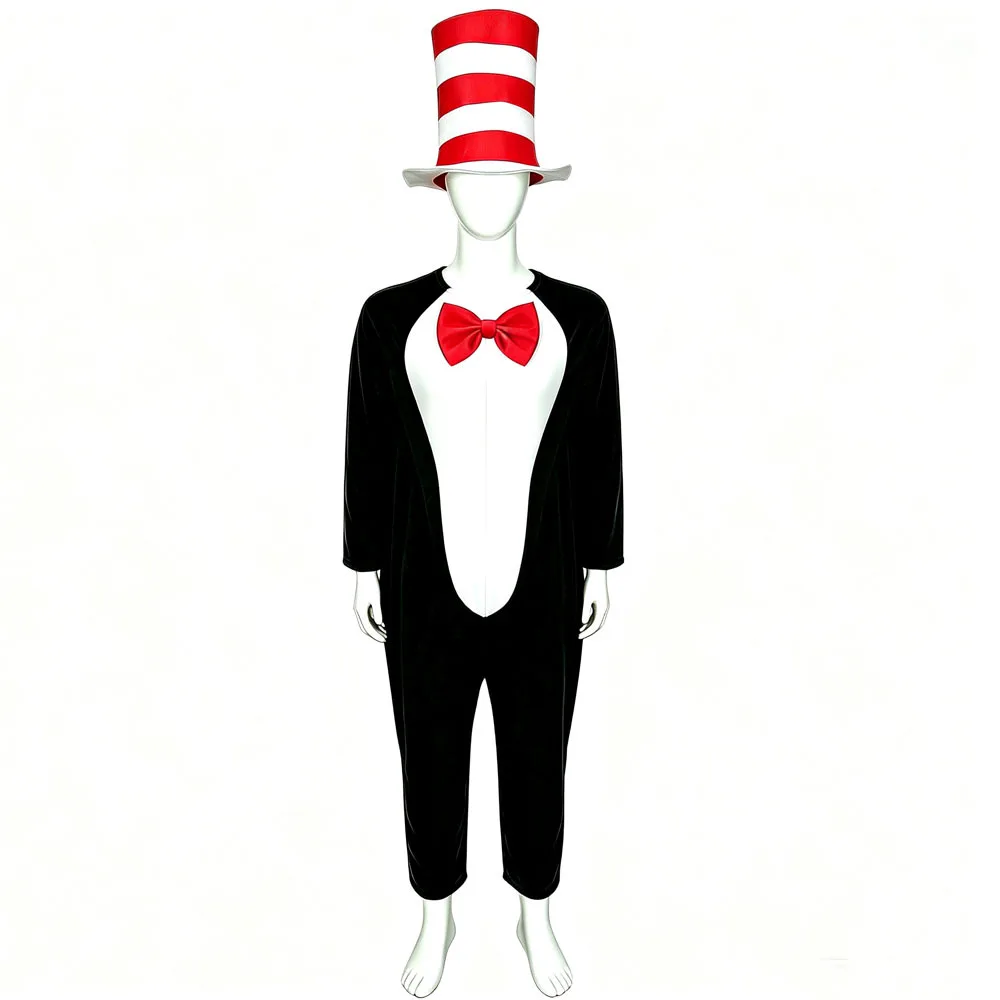 ⭐ Cat in the Hat Adult Jumpsuit – Classic Storybook Cosplay Costume - Image 4