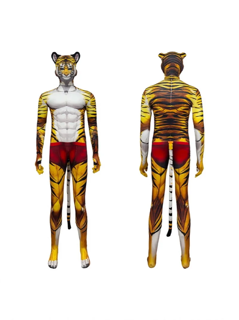 ⭐ Furry Tiger Muscle Zentai Suit – Full Cat Body Jumpsuit with Head & Tail - Image 12
