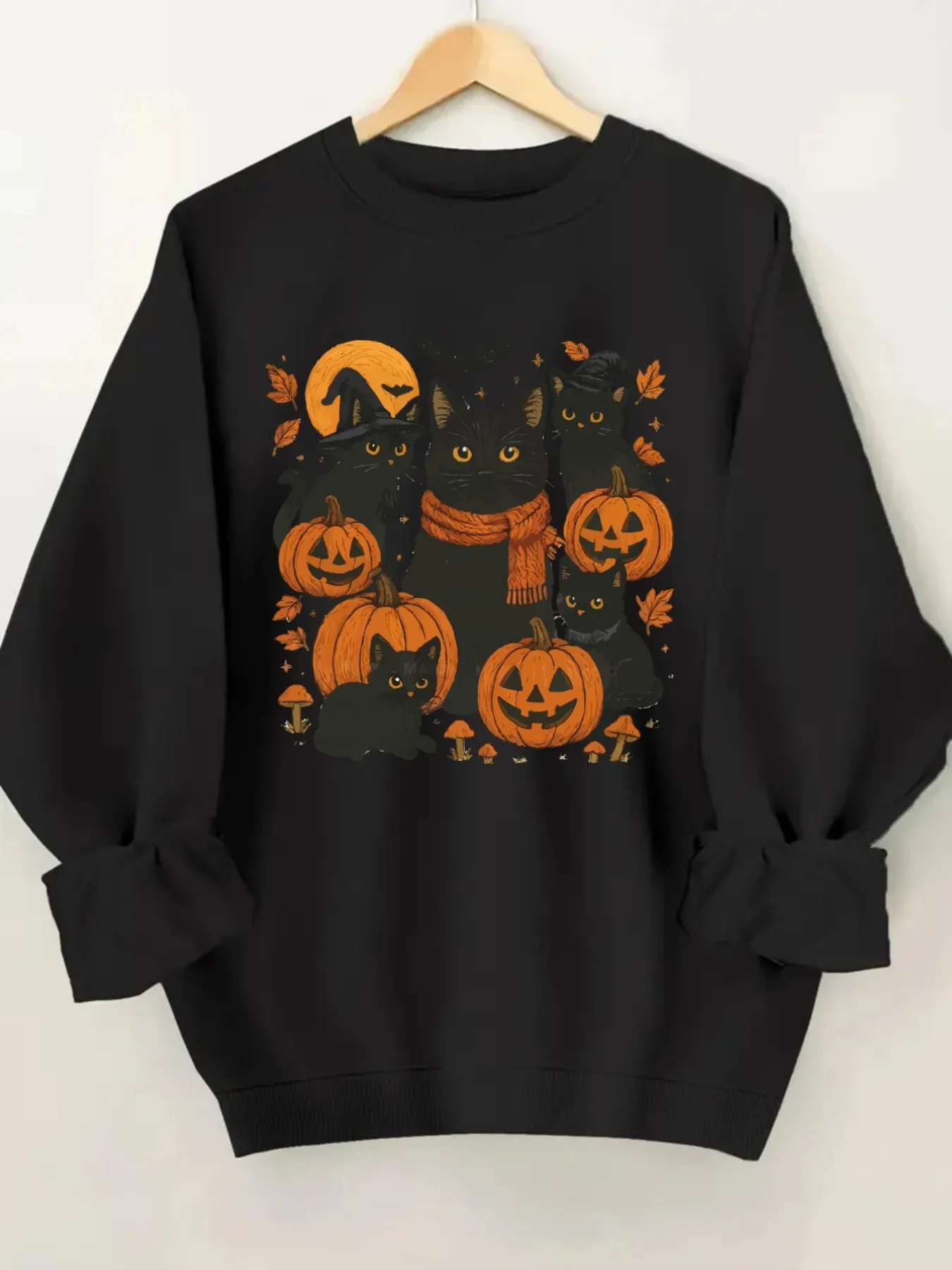 ⭐ Black Cats Graphic Pullover – Women’s Casual Long Sleeve Halloween Top - Image 2