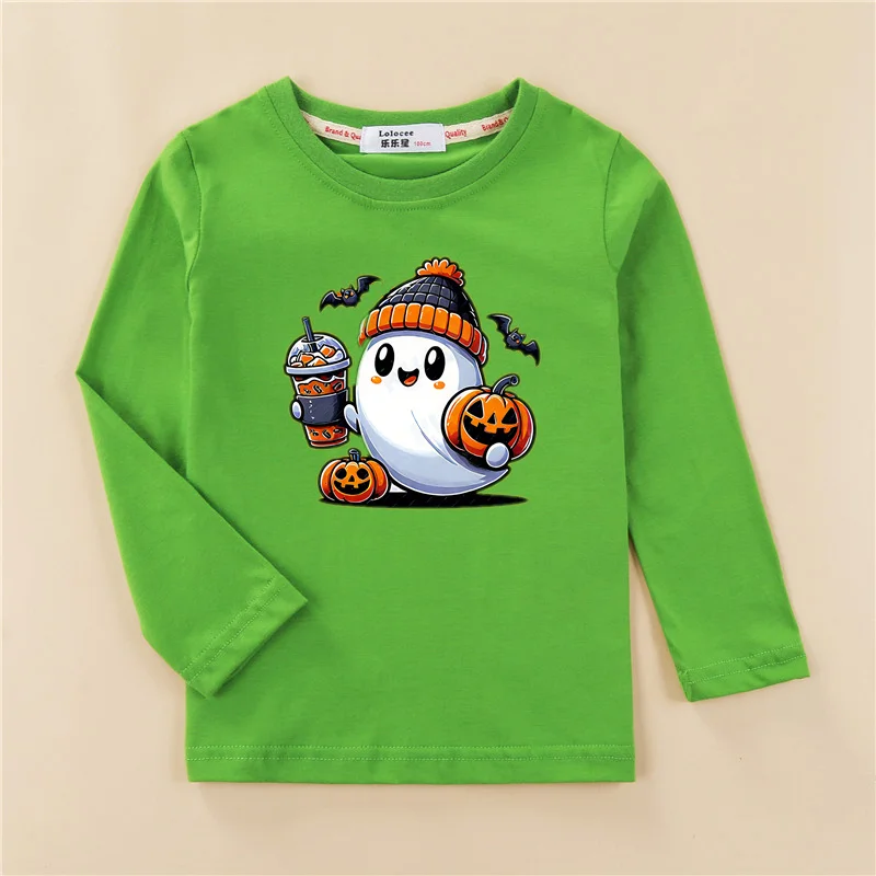 ⭐ Halloween Pumpkin Kids Long Sleeve – Cartoon Autumn Tee (3–14T) - Image 3