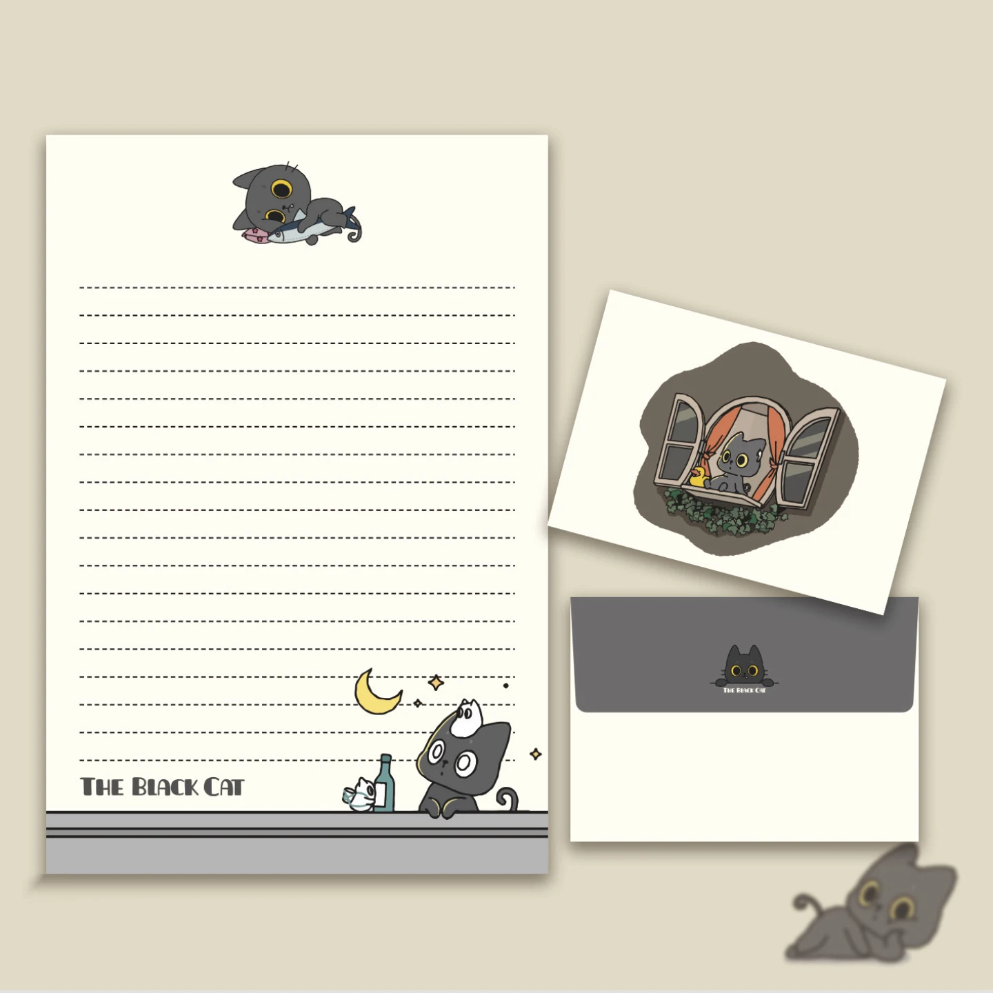 ⭐ Tiny Black Cat Paper & Envelope Set – Cute Stationery for Letters - Image 4