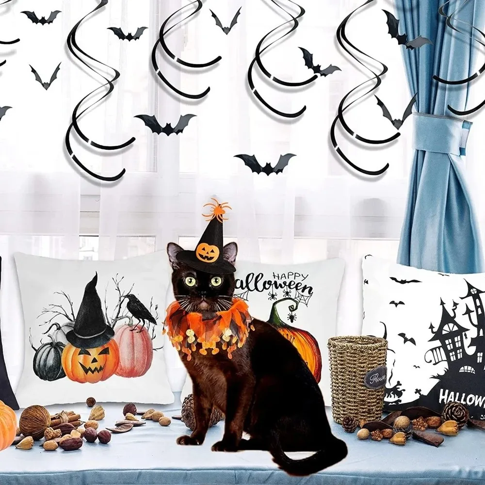 ⭐Kawaii Pumpkin Halloween Cat Costume – Adjustable Collar, Hat & Mesh Scarf Set - Image 5