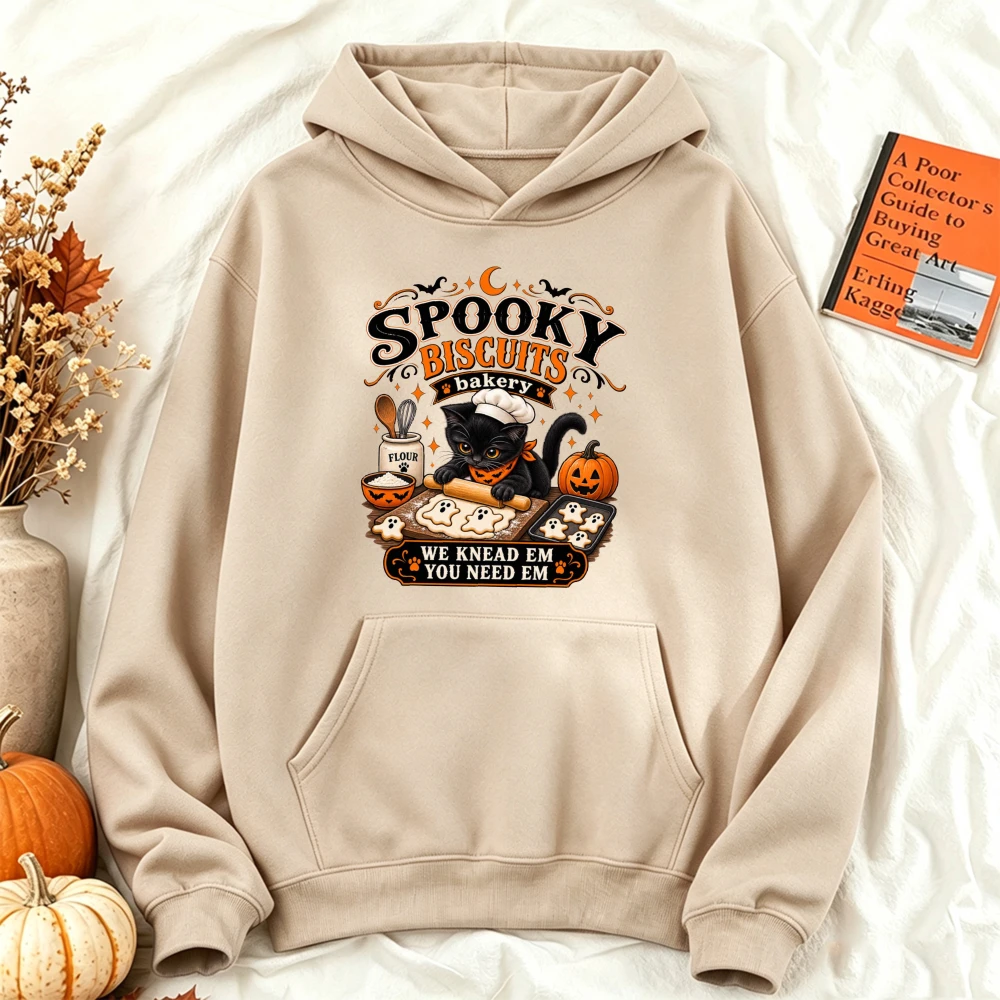 ⭐ Spooky Biscuits Bakery Hoodie – “We Knead Em, You Need Em” Black Cat Edition - Image 12