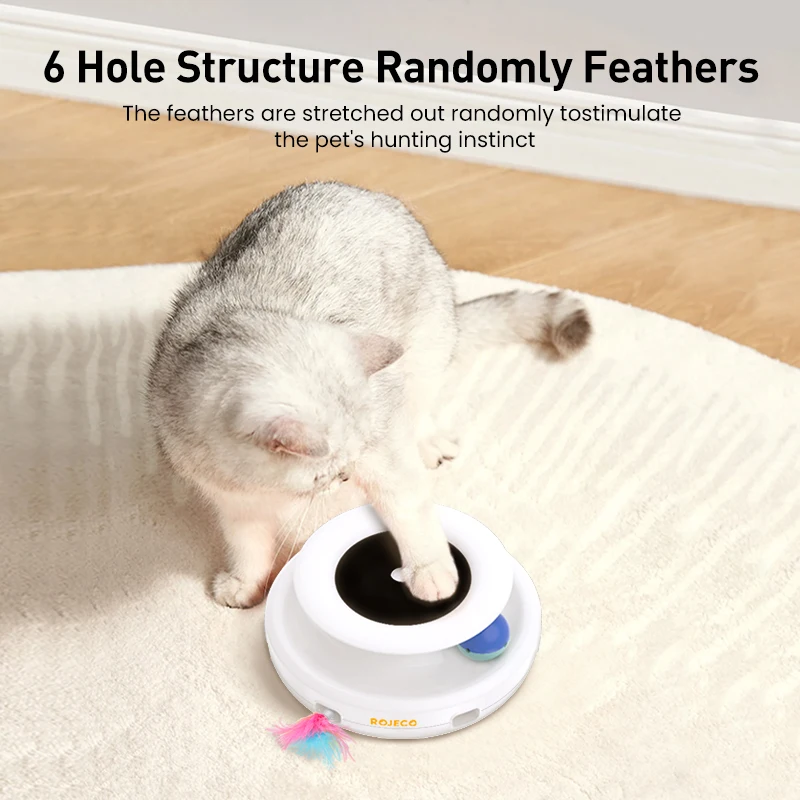 ⭐ ROJECO 2‑in‑1 Smart Cat Toy Set – Automatic Feather Teaser & Fun Ball with 5 Play Modes - Image 2