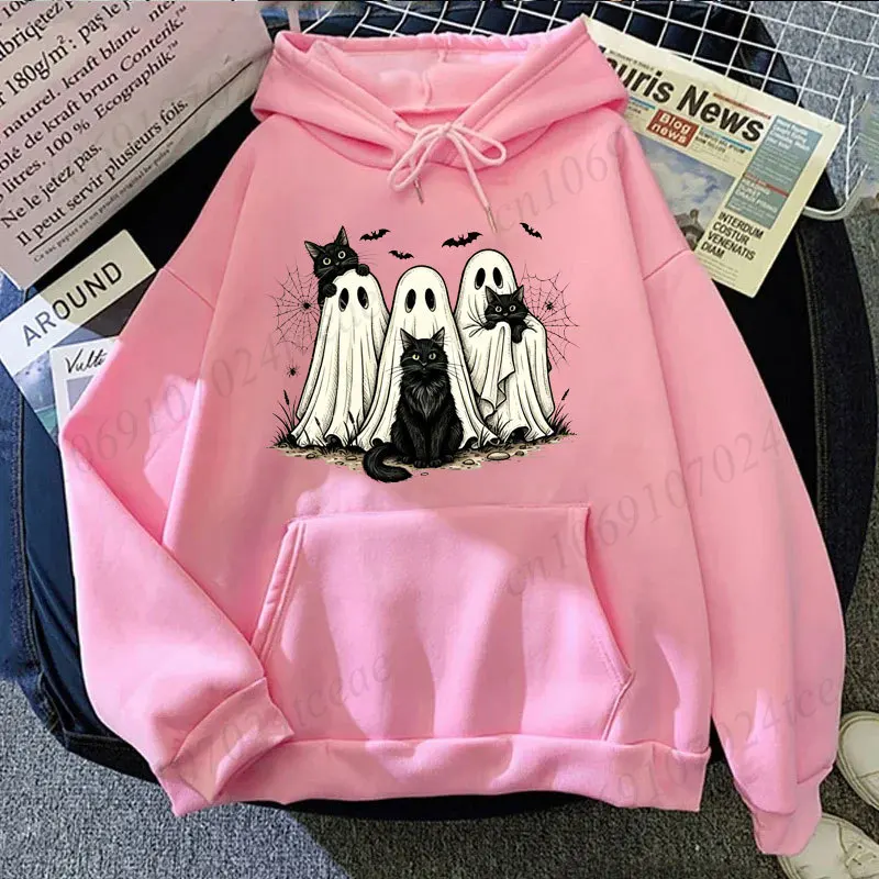 ⭐ Retro Ghost & Black Cat Halloween Hoodie - Image 10